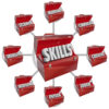 The word Skills on a red metal lunchbox